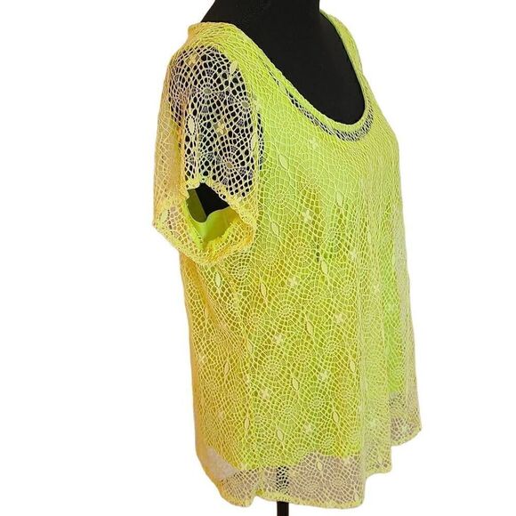 Peter Nygard Womens Yellow Crochet Short Sleeve Top With Matching Tank Petite Me - Picture 2 of 10